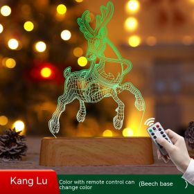 Christmas Decoration 3D Lamp Acrylic LED Night Lights New Year Valentines Day Christmas Kids Gift Christmas Ornaments (Option: Elk Color Wood Grain Bottom-Warm White)