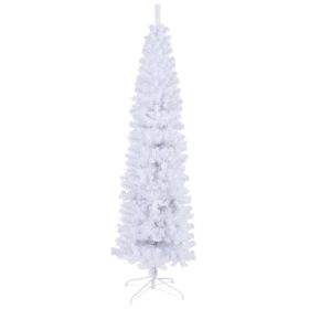 7.5 Feet White Slender Faux Christmas Tree Including Foldable Metal Stands (Color: White)
